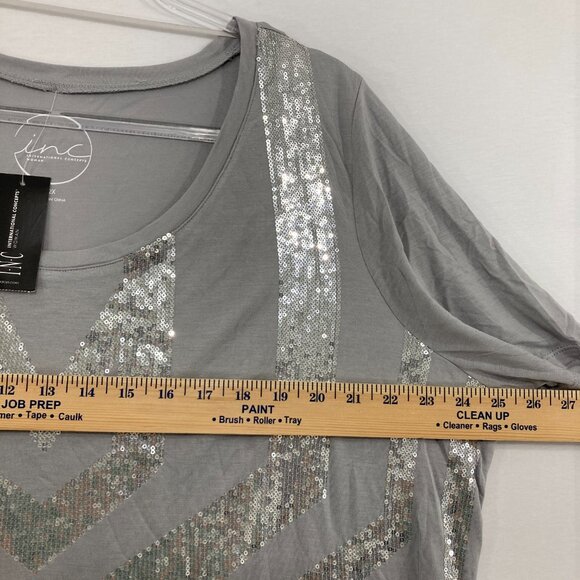 New INC International Concepts size 2X Gray Sequins Stretch Knit Top Festival - Picture 5 of 8